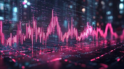 Abstract blue purple neon growing financial graph chart background