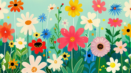 A vibrant garden with a variety of colorful flowers in full bloom.	