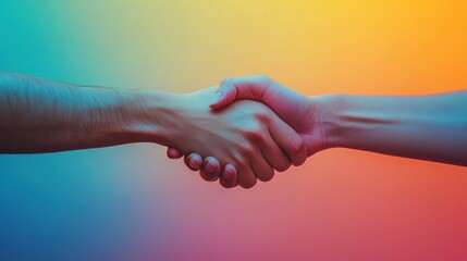Two Hands Shaking Against a Colorful Gradient Background