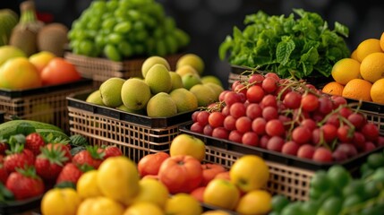 Vibrant and Abundant Agricultural Produce Fair Showcasing Diverse Seasonal Fruits and Vegetables in an Educational and Retail Display Setting  A of Bountiful Harvests Sustainable Farming Practices