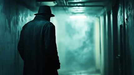 Mysterious Figure in a Foggy Corridor