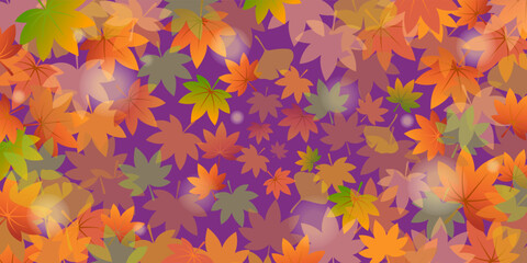 Obraz premium 秋にぴったりな、赤や緑の紅葉したカエデの葉が重なるベクター背景画像