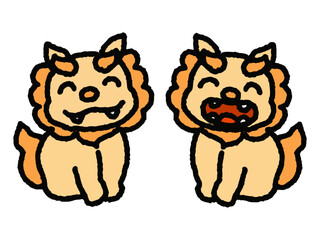 にこにこしているシーサー　ゆるへた　ベクターイラスト