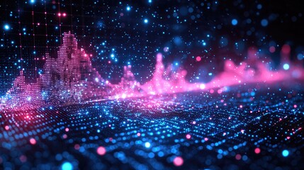 Abstract blue purple neon growing financial graph chart background