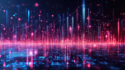 Abstract blue purple neon growing financial graph chart background