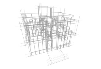 Modern house sketch vector 3d rendering