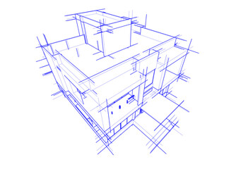 Modern house sketch vector 3d rendering