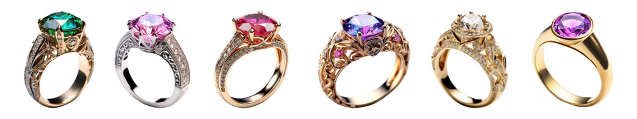 Fototapeta premium Gemstone ring png cut out element set