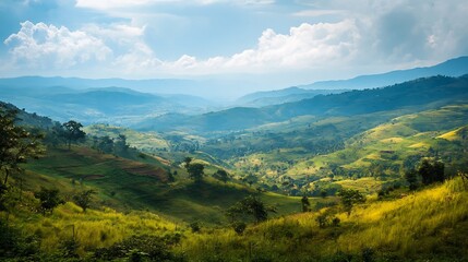 Fototapeta premium Scenic View of Rolling Green Hills and Blue Sky