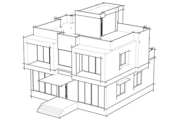 Modern house sketch vector 3d rendering
