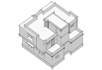 Modern house sketch vector 3d rendering