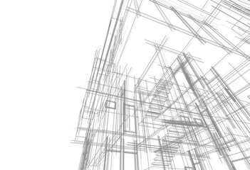 Modern house sketch vector 3d rendering