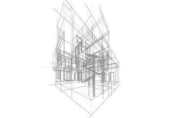 Modern house sketch vector 3d rendering