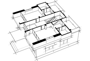 Modern house sketch vector 3d rendering