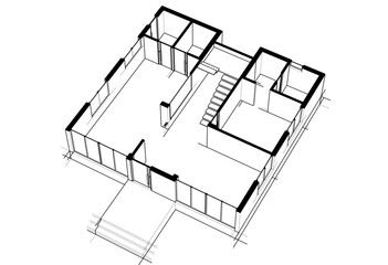 Modern house sketch vector 3d rendering