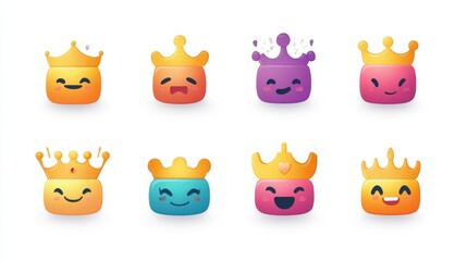 Whimsical Cartoon Faces with Crowns A Colorful Expression Collection