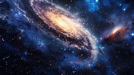 Fototapeta premium A stunning view of a spiral galaxy, showcasing vibrant colors and cosmic textures, perfect for space-themed projects.