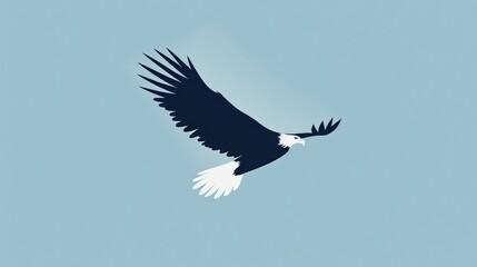 An eagle soaring high in a clear sky, minimalist design, clean lines, 2D vector illustration, simplistic color palette