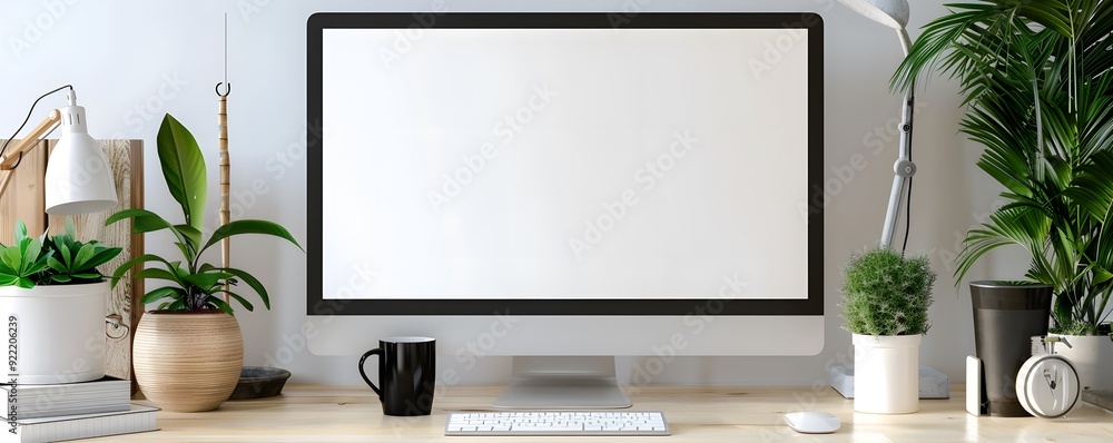 Poster Minimalist Workspace with Blank Computer Screen