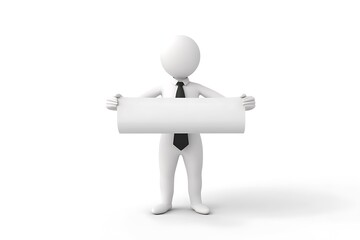 3d people with an empty paper in hands. 3d image. Isolated white background.