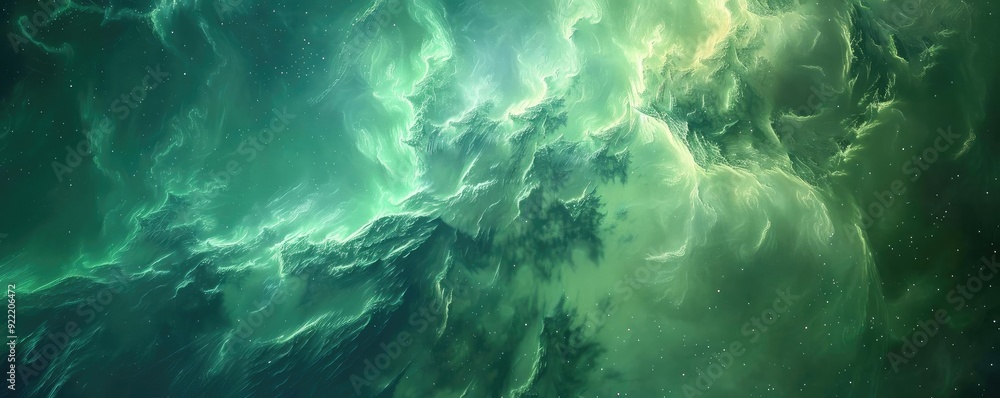 Poster a mesmerizing abstract landscape depicting dynamic waves and ethereal colors swirling in a celestial