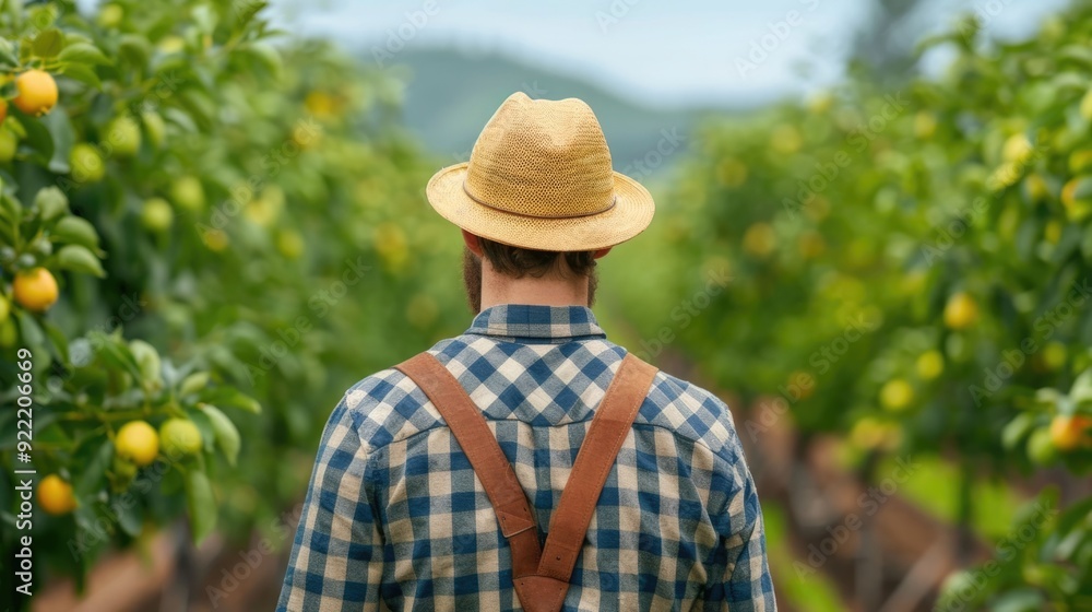 Aufkleber farmers cooperating in a meeting to discuss orchard management strategies with a deep depth of field