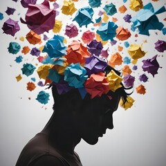 Mental health concept, an amount of rubbish trash swirling around in our heads