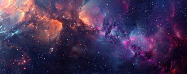 Fototapeta premium Vivid cosmic nebula in deep space. Starfield galaxy background with bright colors, creating a magical space scene full of mystery and wonder.