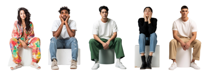 Diverse people sitting png cut out element set