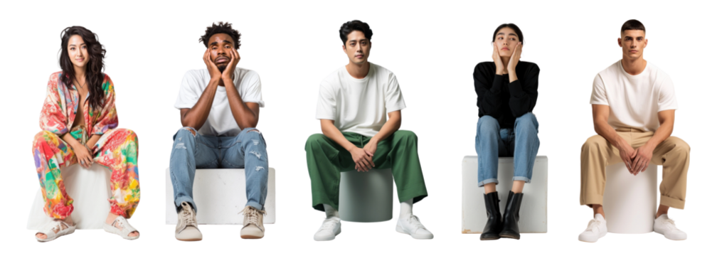 Diverse people sitting png cut out element set