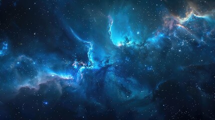 Fototapeta premium Stunning cosmic nebula, deep space blue and purple hues depicting the beauty of the universe, interstellar mystery, and celestial phenomena.