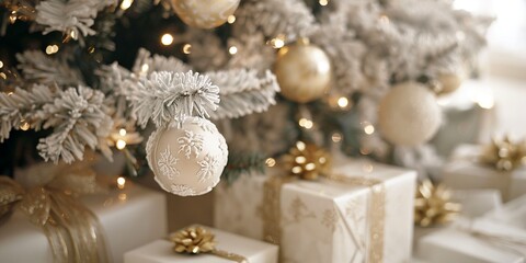 Christmas tree decorated white theme