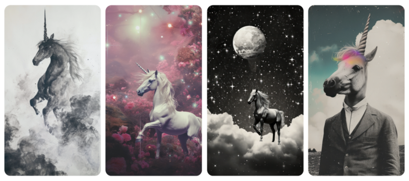 Surreal mystical unicorn  png mobile wallpaper element set