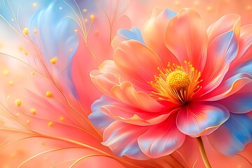 Obraz premium A painting of a flower with yellow and pink lines