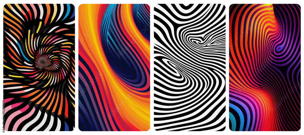 Wall mural vibrant abstract optical illusion pattern png mobile wallpaper element set
