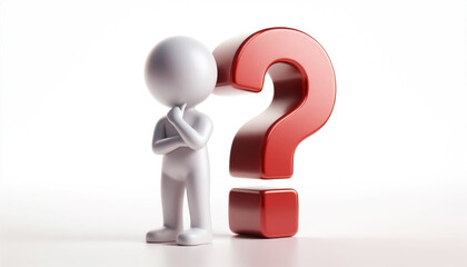 White 3D figure with question mark. Questions and solutions