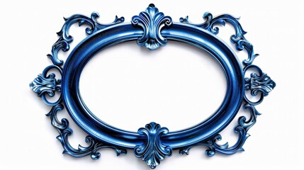 A blue frame with a black border and a white lettering. The frame is ornate and has a vintage