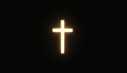 Fototapeta premium A glowing white cross on a stark black background, representing purity, hope, and the power of spirituality, ideal for meditation and religious events.