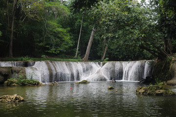 The beautiful waterfall named Namtok Chet Sao Noi is located in Saraburi province in central Thailand. It is popular among the local residents.