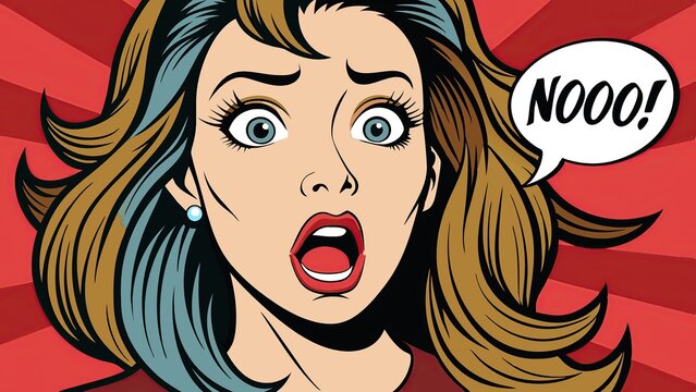 Comic style illustration of a surprised woman with text saying noooo