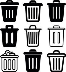 Trash bin vector icons set