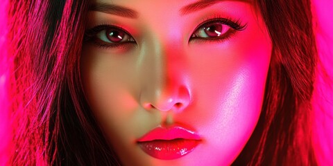 Fototapeta premium Intense beauty portrait with vibrant red neon lighting