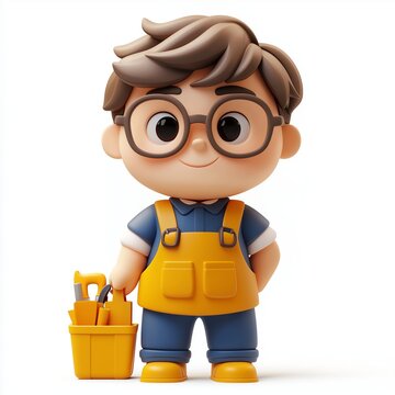 recommend clip art: Cute School Janitor Cartoon Clay Illustration, School 3D Icon, Isolated on white background