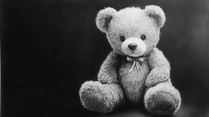 A teddy bear drawing sketch, black and white.