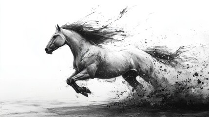 Horse sketch drawing running with hair flowing