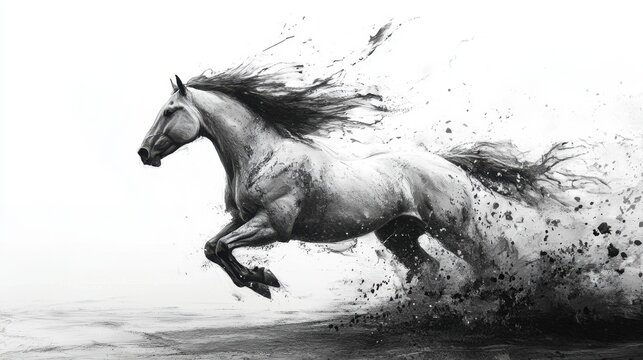 Horse sketch drawing running with hair flowing
