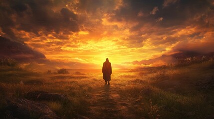 Second jesus christ coming, dramatic, warm, sunset