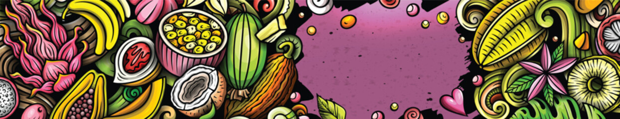 Cartoon vector doodle Tropical Fruits banner