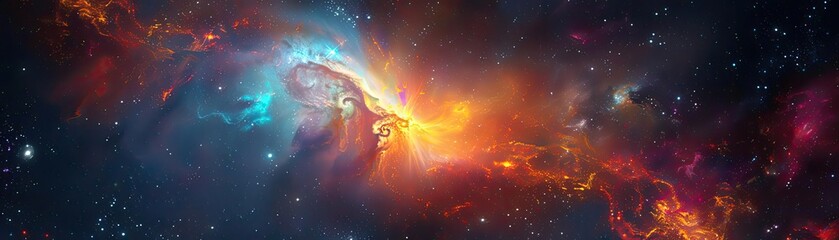 Fototapeta premium A stunning nebula in vibrant colors, showcasing the beauty of the universe and its cosmic mysteries. Perfect for space-themed projects.