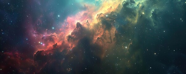 A mesmerizing cosmic scene showcasing vibrant nebula colors and distant stars, capturing the beauty of the universe.